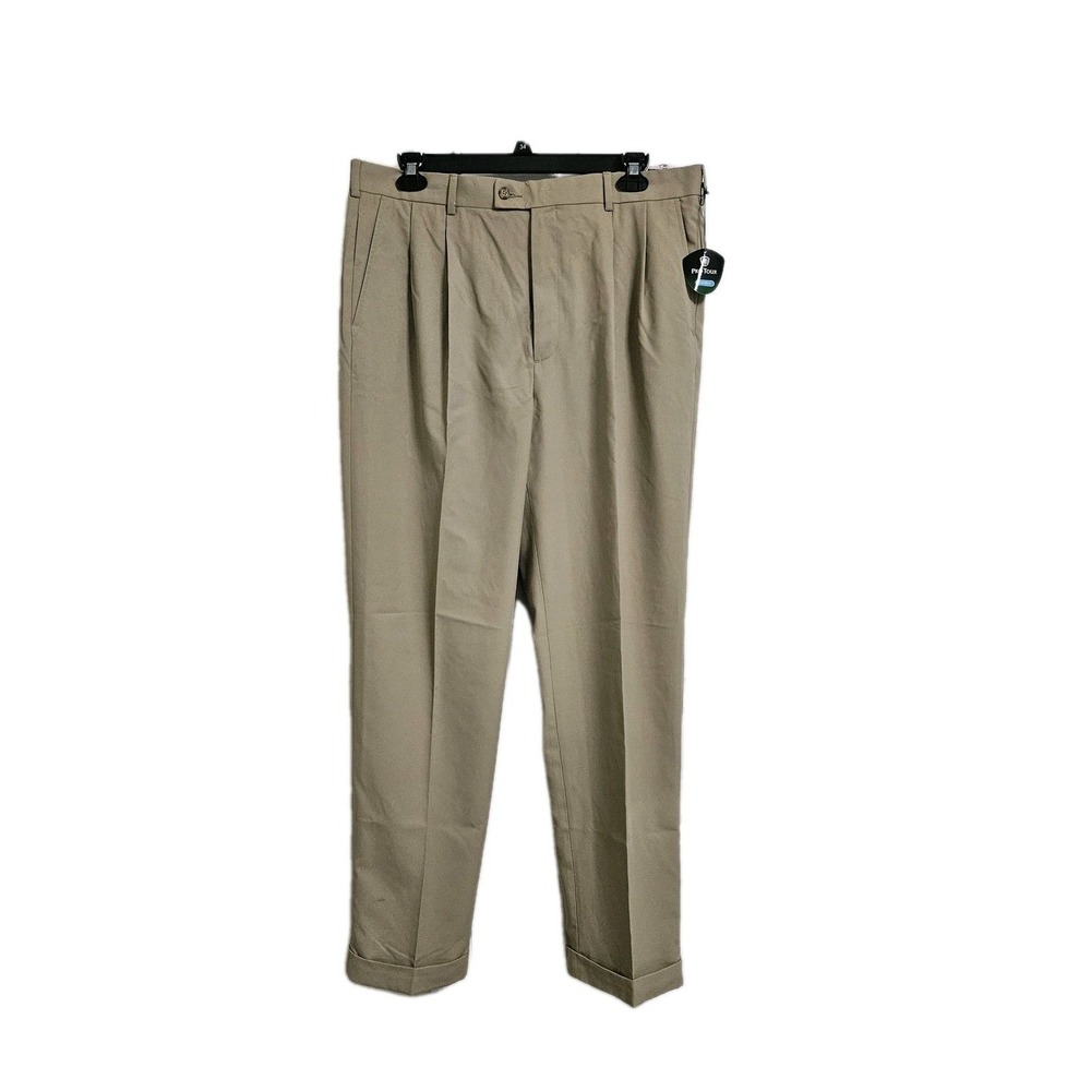 Pro Tour Golf Pants Men 38x34 Khaki CoolPlay Ultimate Pleated Cuffed Comfort NWT